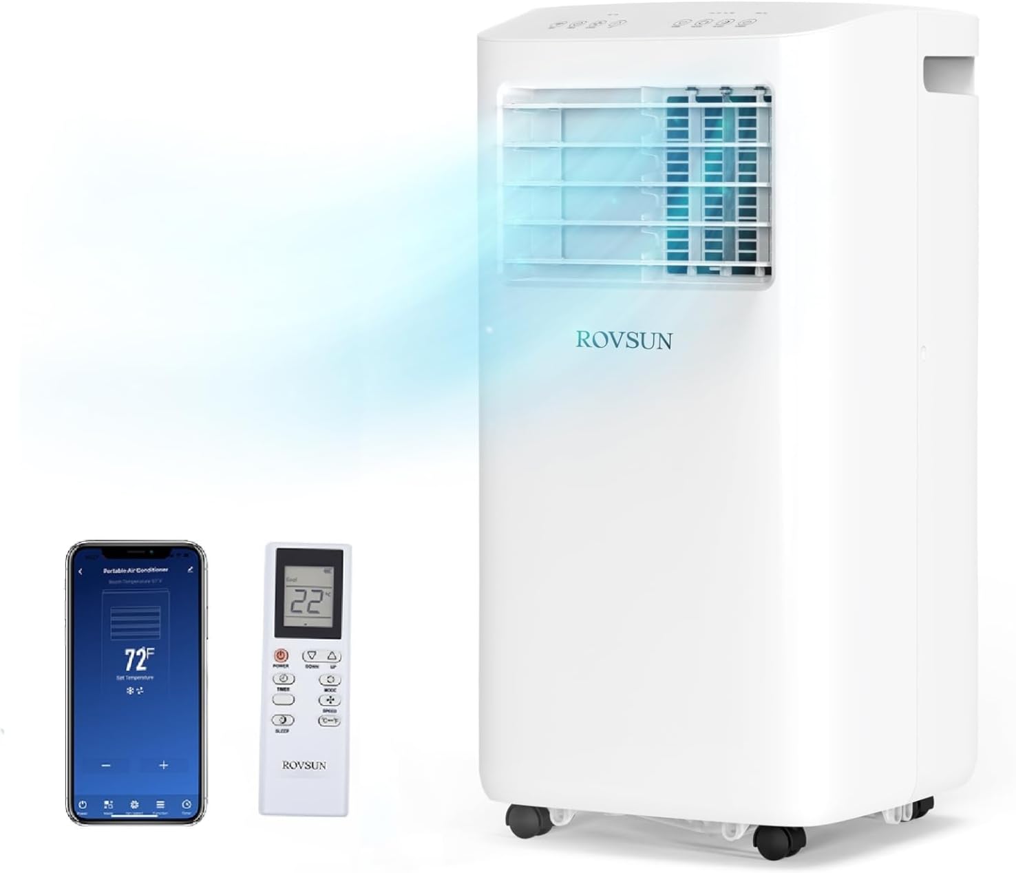 ROVSUN WiFi Enabled Smart 10000 BTU Portable Air Conditioner with Remote & APP Control, 3-in-1 Cooler, Dehumidifier & Fan, Powerful Room Mobile AC Unit with Rolling Wheels & Easy Installation Kit