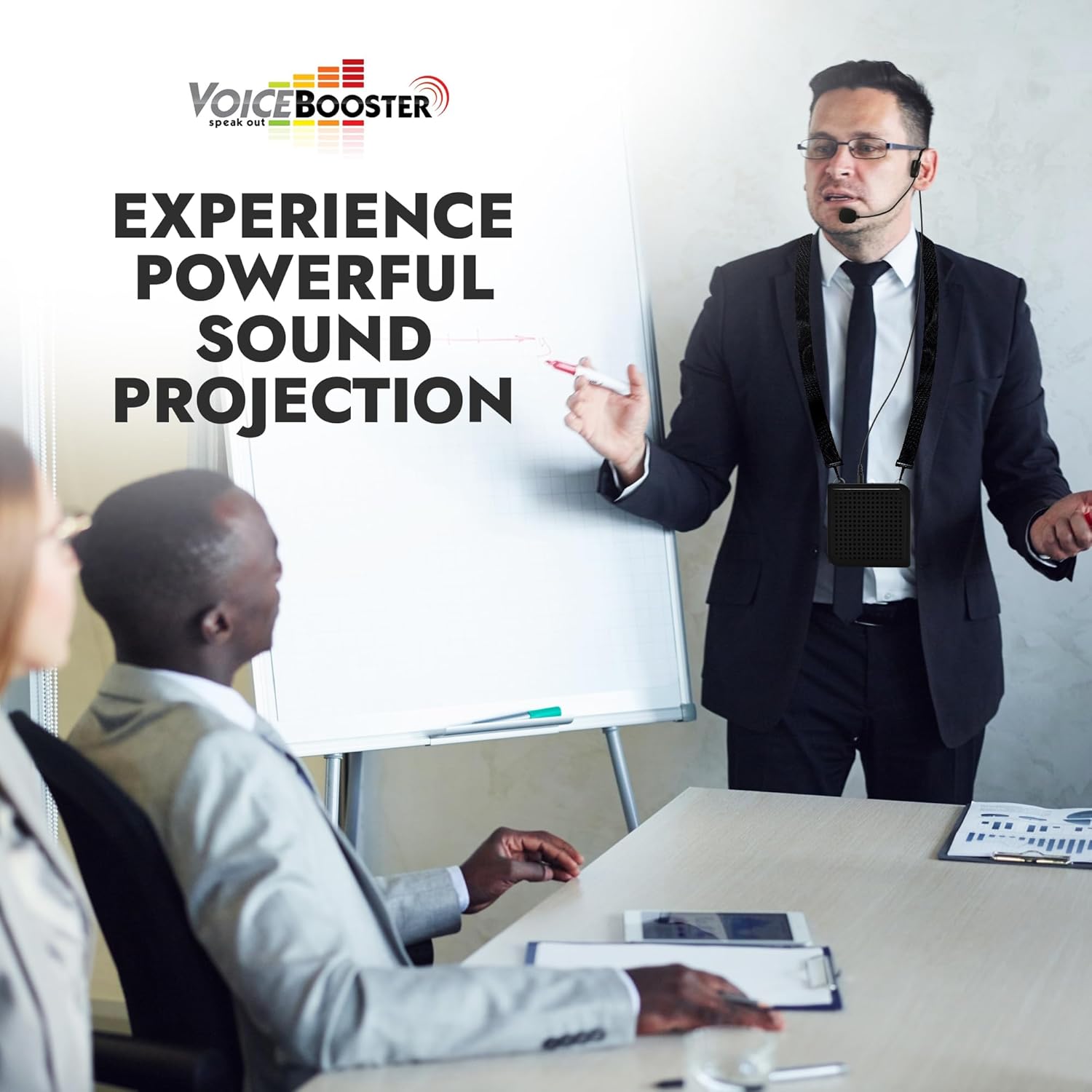 Voicebooster Speak Out Personal Voice Amplifier 10watt Wearable Portable Speaker with Microphone Headset for Classroom Teachers, Tour Guide, Public Speaking, Presentations – MR1506 (Black)