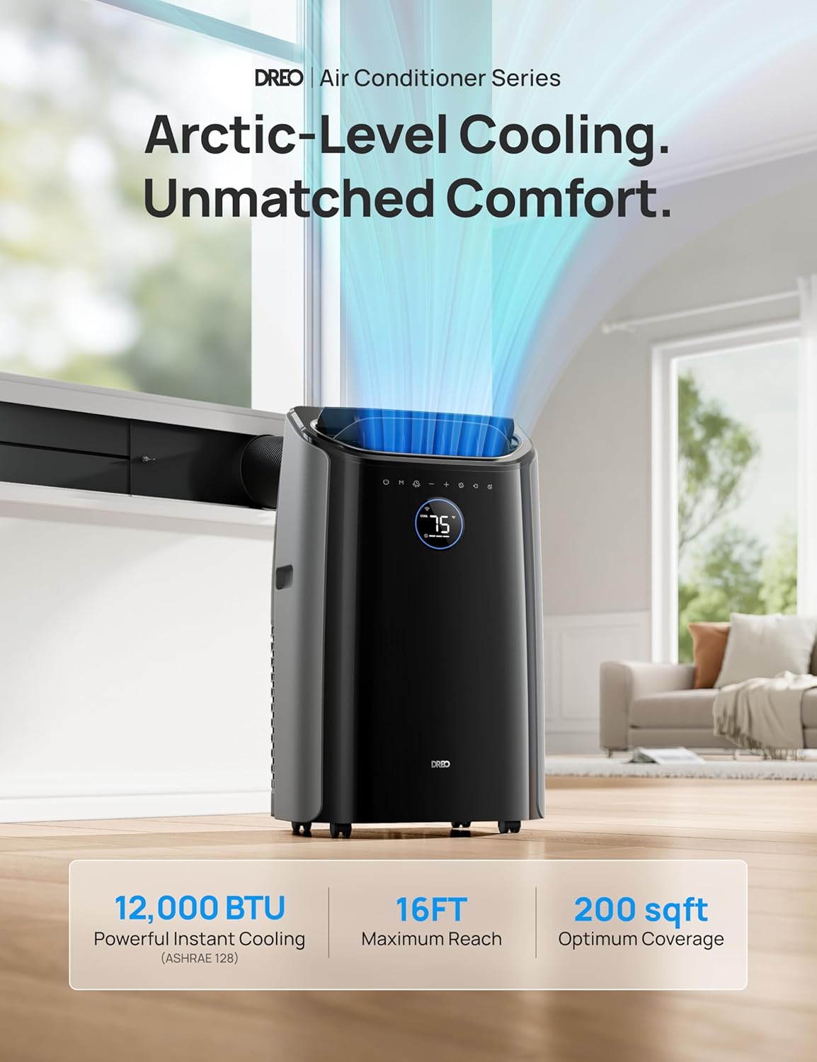 Dreo Portable Air Conditioners, 12000 BTU ASHRAE (8000 BTU DOE) Smart AC Unit for Room with Drainage-free Cooling, APP/Voice/Remote, Fan & Dehumidifier, Quiet Standing AC for Bedroom, AC515S New