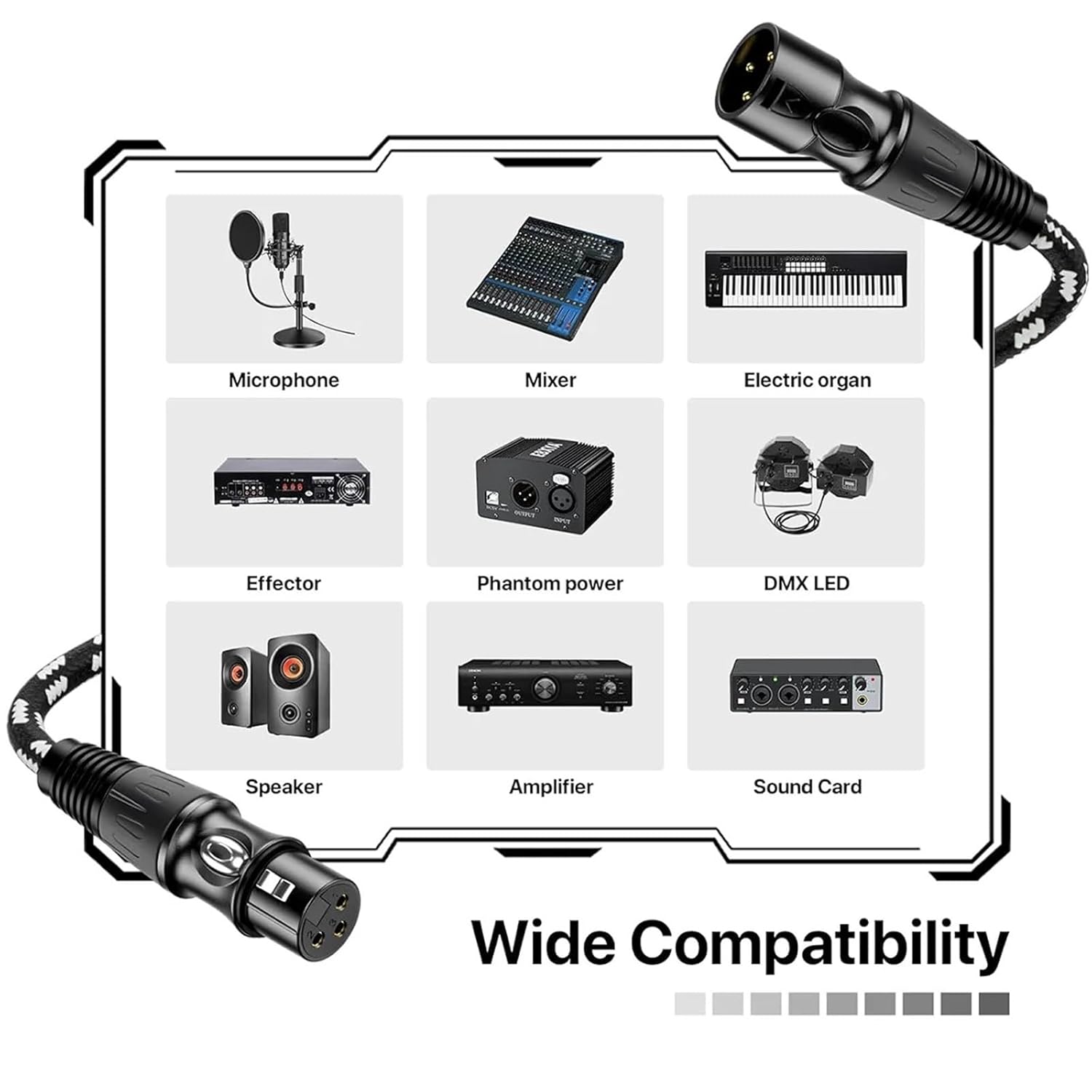 XLR Cables 3-Pin XLR Male to Female Balanced Microphone Cable Gold Plated XLR Speaker Cable for Mixer Amplifiers Record Etc(Black)