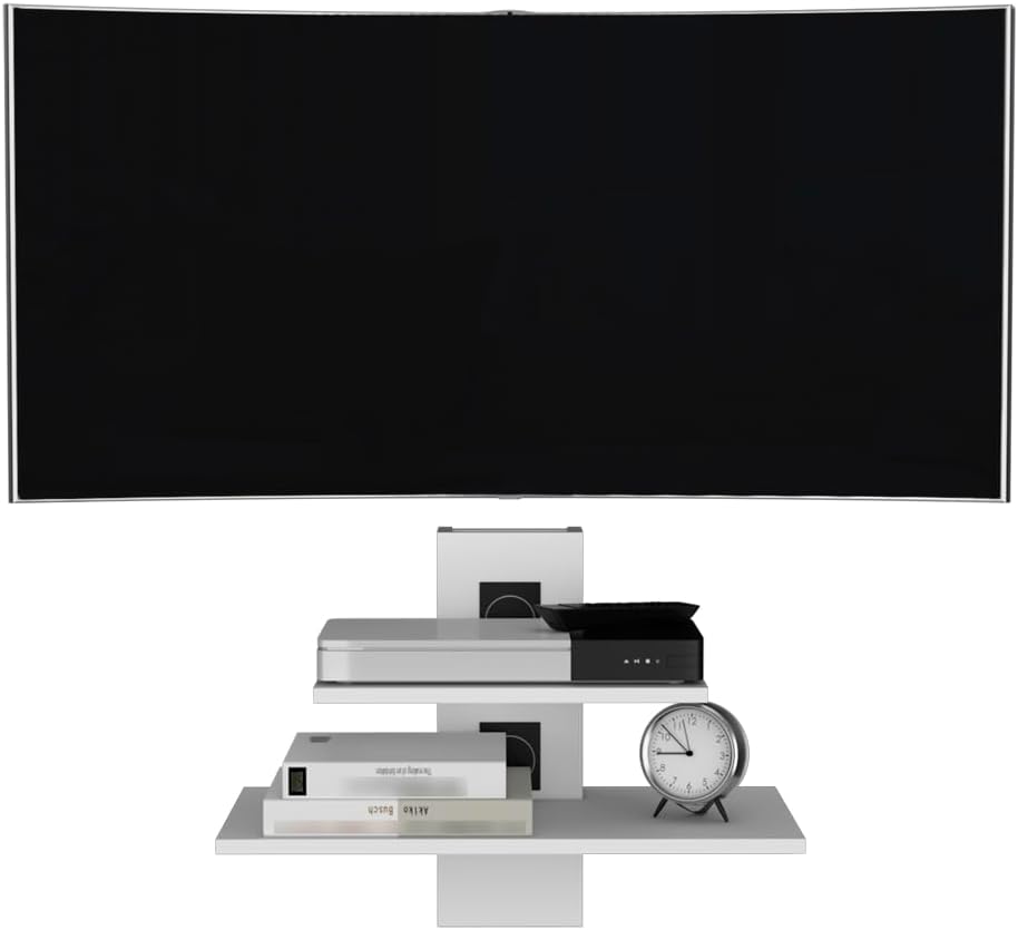 Modern White Living Room Shelf - Floating Wall Mount & Corner Display Shelf, 3-Tier Ladder Bookcase with Hooks, Space Saving Decor for Hallway or Bedroom