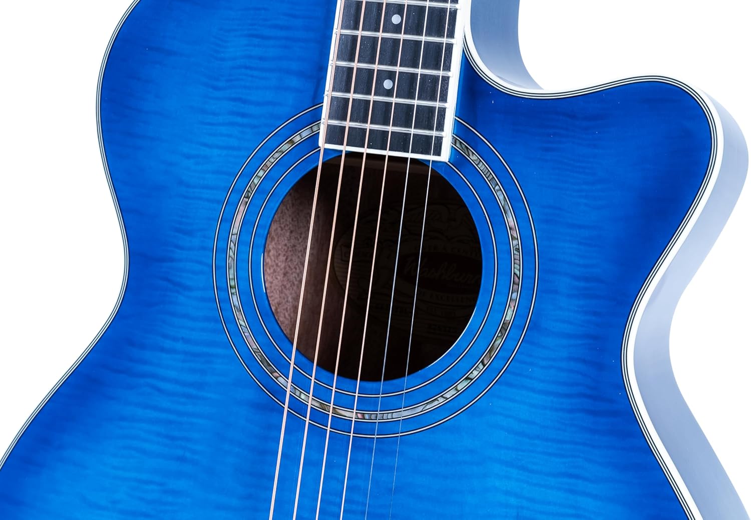 Washburn EA15 Festival Series Mini Jumbo Cutaway Acoustic Electric Guitar, Transparent Blue