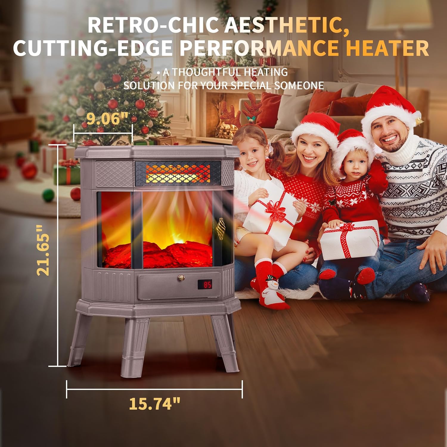 RealSmart Electric Fireplace Heater 22 in Freestanding Fireplace Stove Infrared Fireplace with 3D Flame Effect Remote Control, Timer, Overheating Protection Heater for Indoor Use Brown