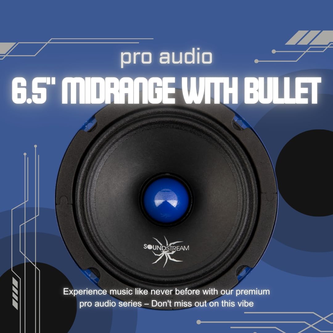 Soundstream SPM.654BN – Pro Audio 6.5 Inch Midrange Car Speaker | High Performance SPL Speakers for Loud Sound | 500W Max 6.5” Car Door Speakers with Bullet Tweeter and Aluminum Basket - Pair