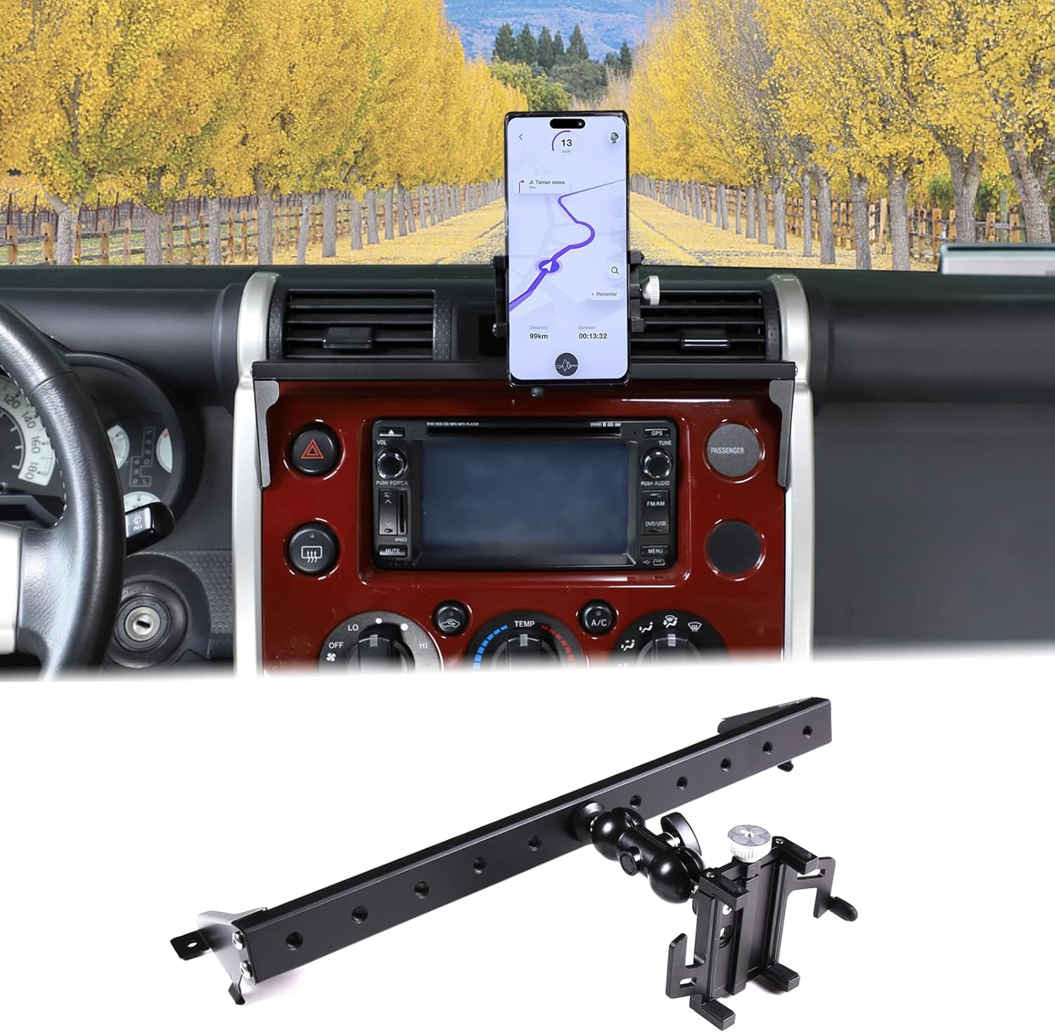 Car Instrument Panel Track Mobile Phone Holder Fit for Toyot@a FJ Cruiser 2007-2021 Car Phone Holder Mount Dash Panel Track Cell Phone Holder Central Air Vent Multifunctional Phone Holder Accessories
