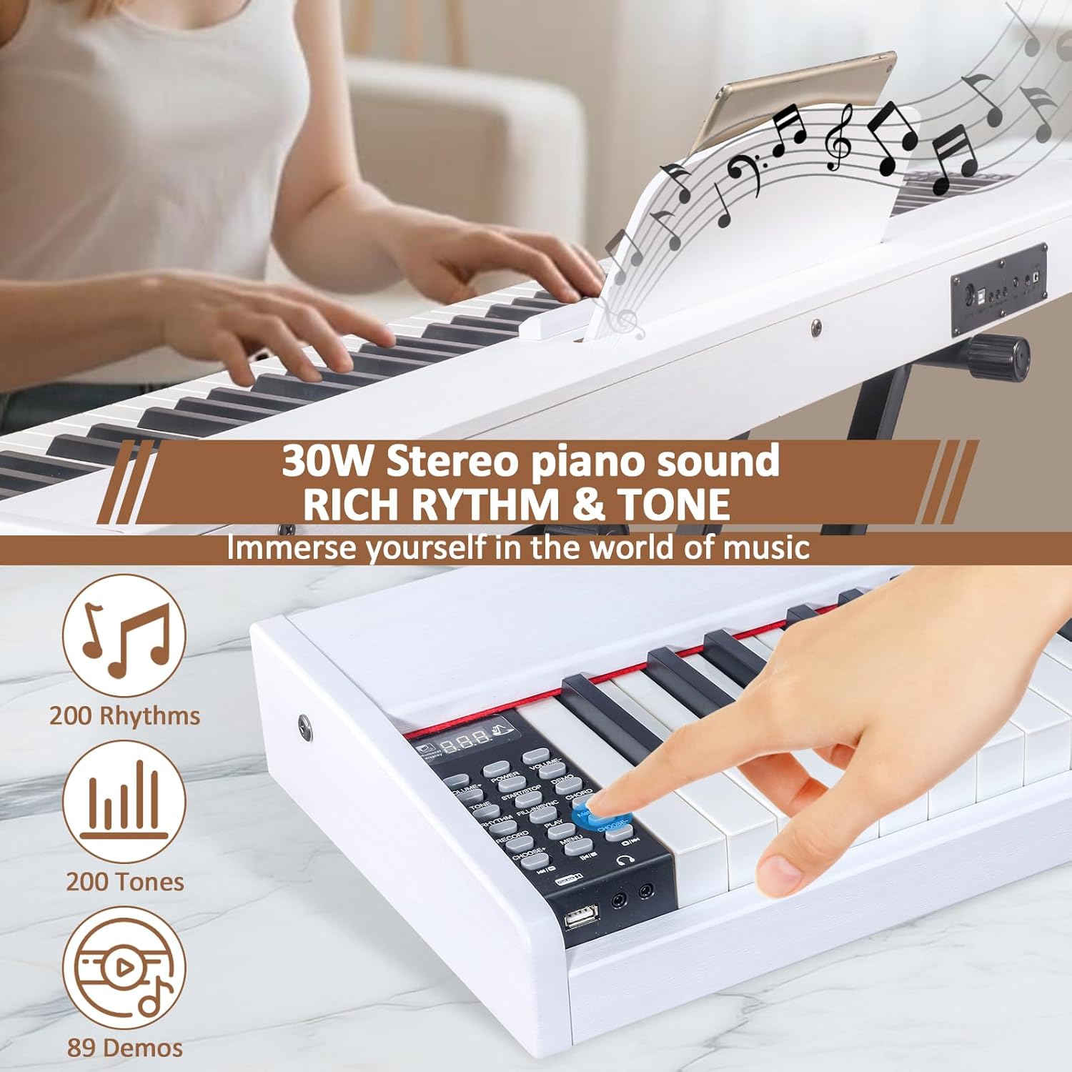 88 Key Digital Piano Keyboard,88 Key Full Size Weighted Hammer Action Electric Keyboard Piano with 200 Rhythms,200 Tones, Piano Keyboard with Stand, TriplePedal,Headphone, Carrying Bag