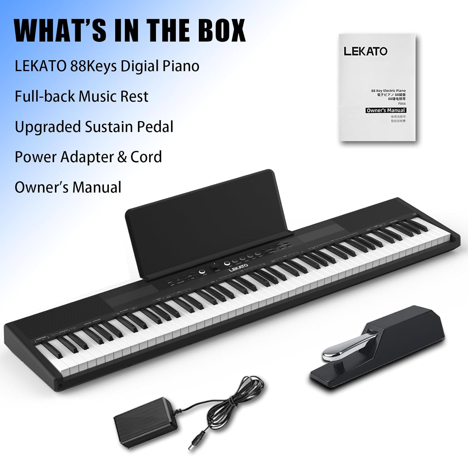 LEKATO 88 Keys Digital Piano, Semi Weighted Electric Keyboard Piano with 15W×2 Stereo Speakers, Reverb Split Layer Duet Mode, Headphone Jack, USB MIDI, AUX, for Beginner Professional at Home Stage