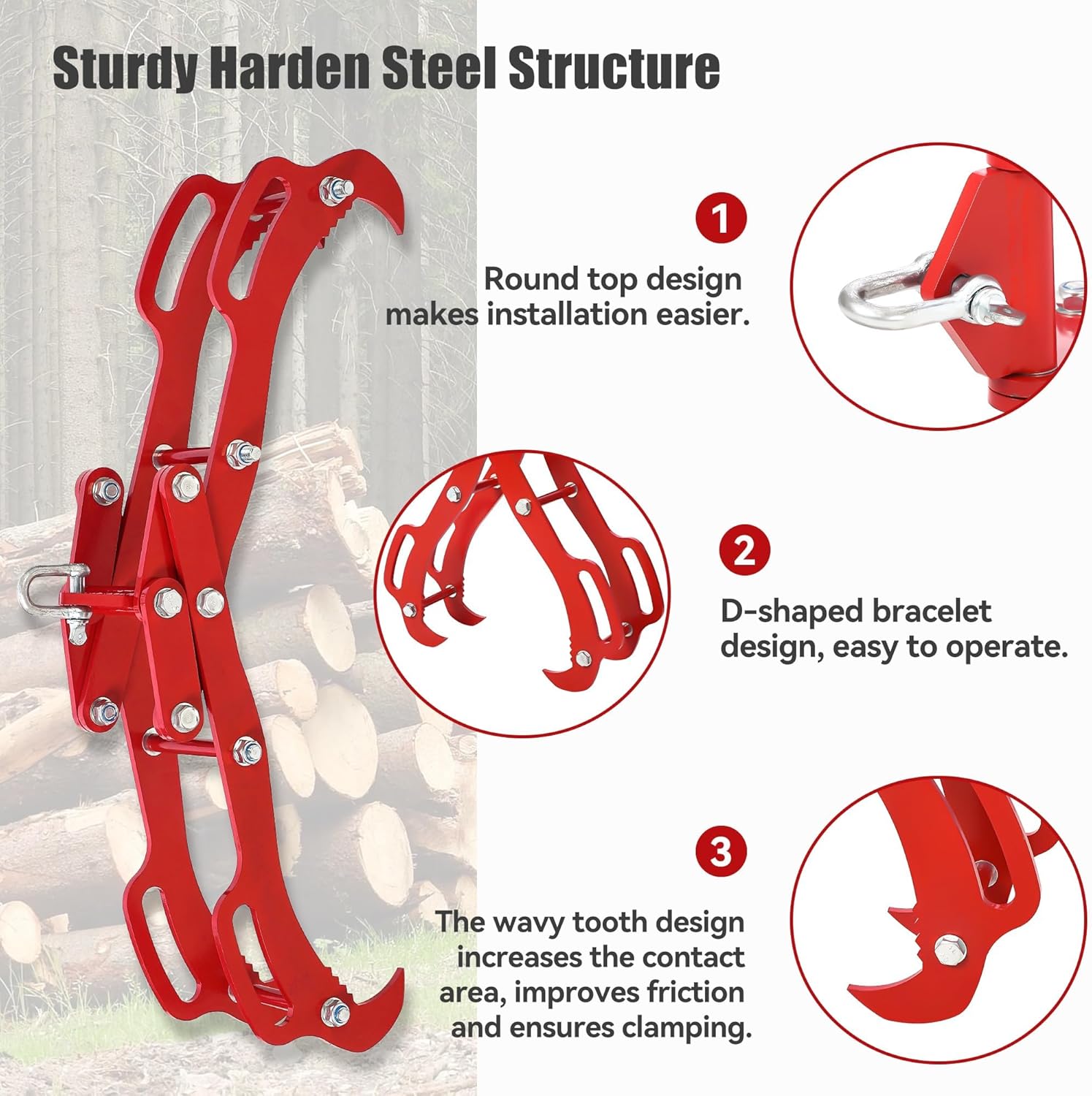 IDEALHOUSE Log Lifting Tongs, Log Splitter Accessories 18”2-Claw Heavy Steel Log Grapple, Grip Logging Tools for Firewood, Timber, Efficient Wood Lifting and Dragging, Compatible with Tractor, Skidder