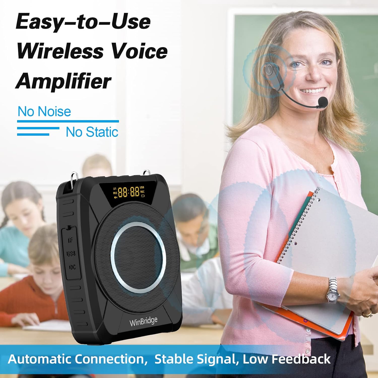 Voice Amplifier Wireless Microphone, 20W Portable PA System with Bluetooth & Headset Mic, Waterproof Portable Microphone and Speaker, Megaphone for Teachers, Classroom, Outdoor Events - M801