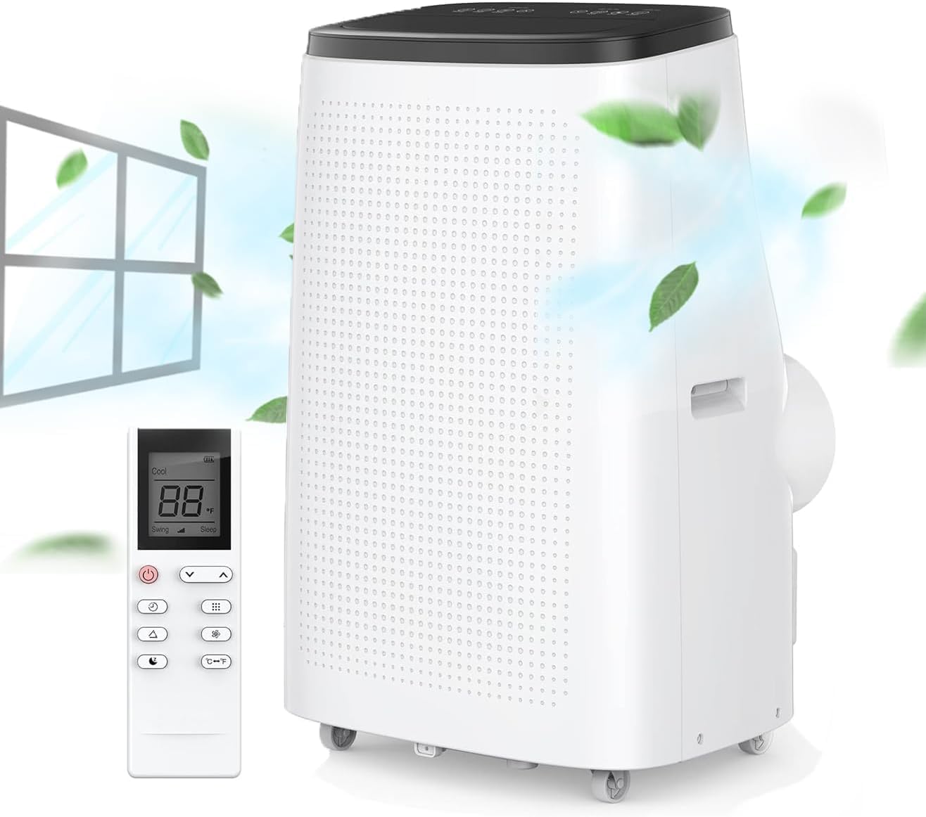 Portable Air Conditioners，14,000 BTU Portable AC Indoor 3 in 1 with Dehumidifier & Fan Modes, Floor AC Unit for Rooms up to 750 Sq Ft, Rolling Wheels & Complete Window Mount Exhaust Kit