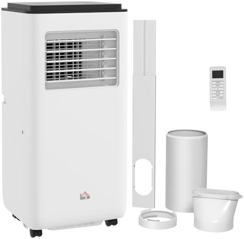 HOMCOM 8000 BTU Air Conditioner for Rooms Up to 345 Sq. Ft., 5-in-1 AC Unit with Cooling Fan, Dehumidifier, Auto, Sleep & Remote, 24H Timer On/Off, Window Installation Kit, White
