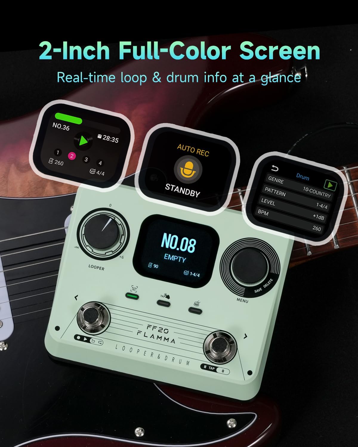 FLAMMA FF20 Drum Looper Pedal with Metal Footswitch Topper 10Pcs