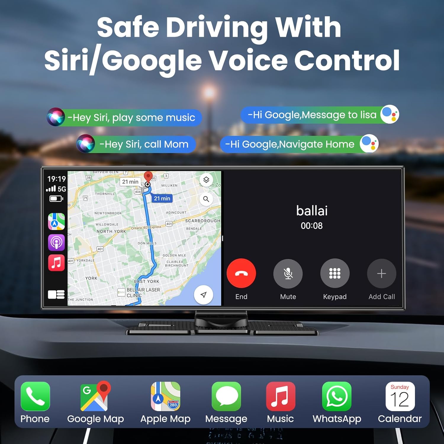 Largest 11.5 inch Wireless CarPlay Screen for Car,Built-in N-etflix/YouTube/TikTok and other apps,A-pple CarPlay & Android Auto screen with1080P Backup Camera/Navigation/Voice Control,for All Vehicles