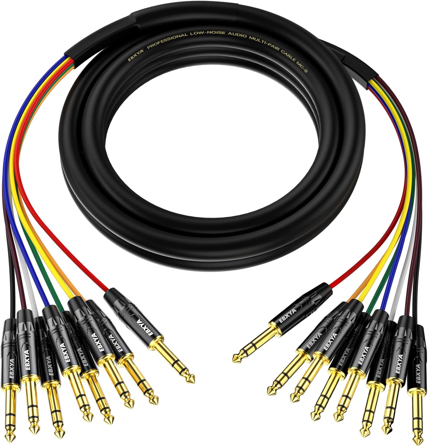 EBXYA 8-Channel 1/4 Inch TRS to TRS Snake Cables 10ft, 6.35mm Male Jack Stereo Audio Balanced Line for Keyboard, Amplifier, Speaker, Mixer, 1 Pack