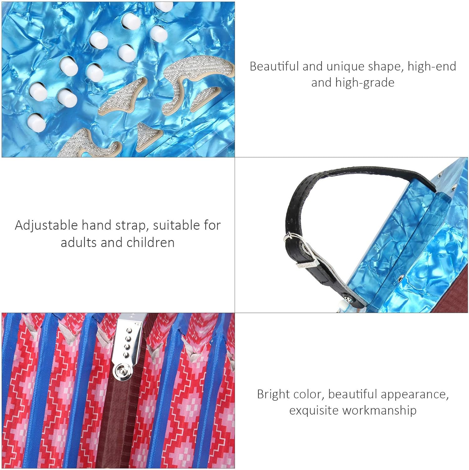 Portable Concertina Accordion, 3 - Row Diatonic, Red - Adjustable Strap, Ergonomic Design, Ideal for Beginners and Adults (Blue)