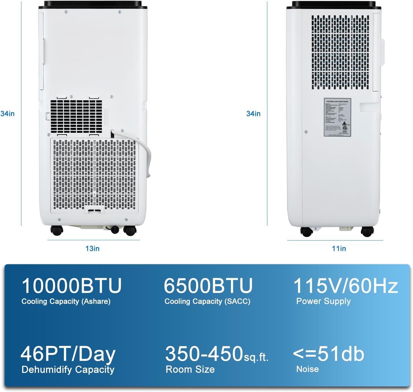 Portable Air Conditioner | 10000 Btu for Large Rooms Up to 450 Sq. Ft. | 3 Modes, Remote Control, and Installation Kit Included | Ideal for Home Cooling