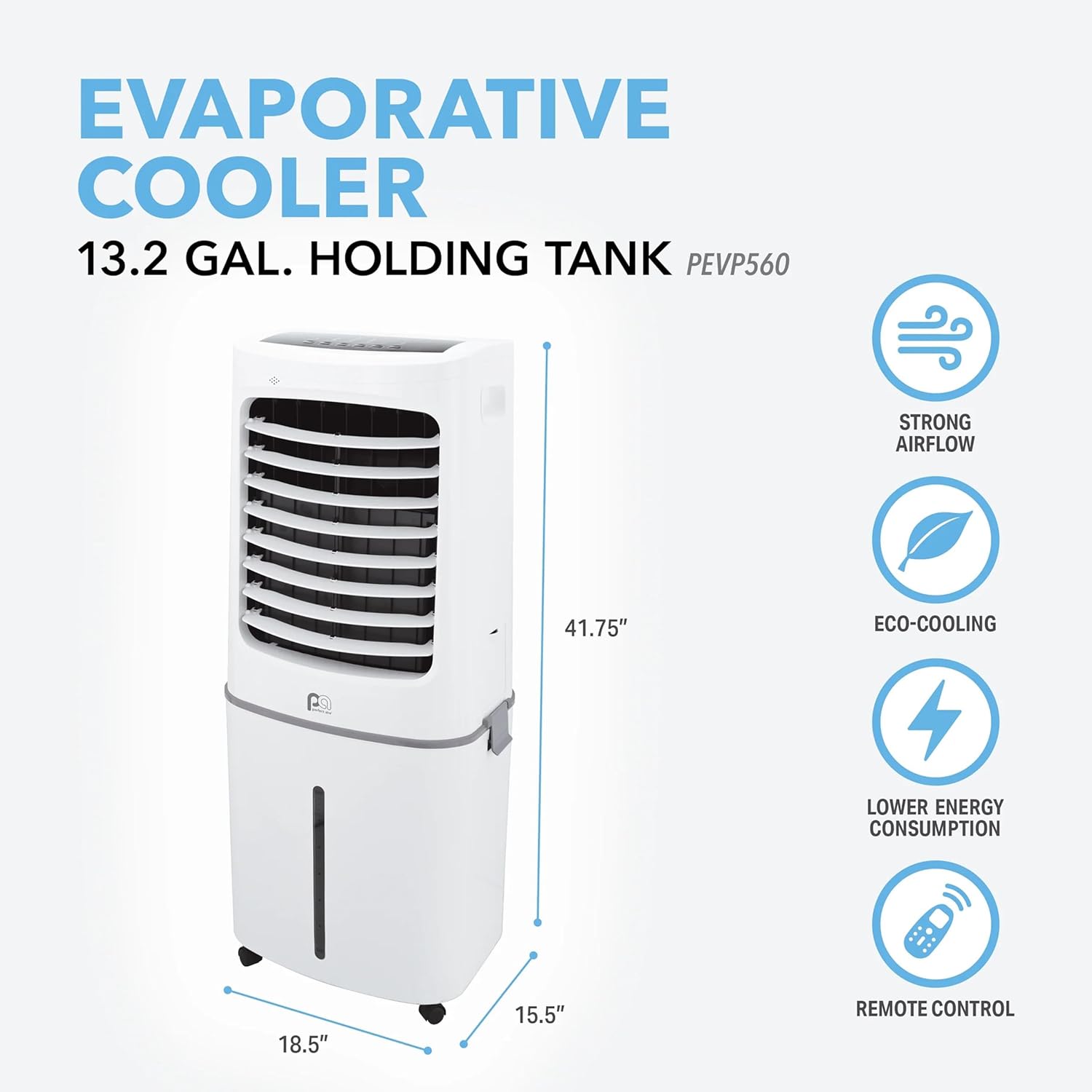 Perfect Aire 560 CFM Portable Evaporative Cooler for Hot/Dry Climates, Indoor Fan Powered Swamp Cooler for Garage, Warehouse, Medium Rooms up to 500 square feet