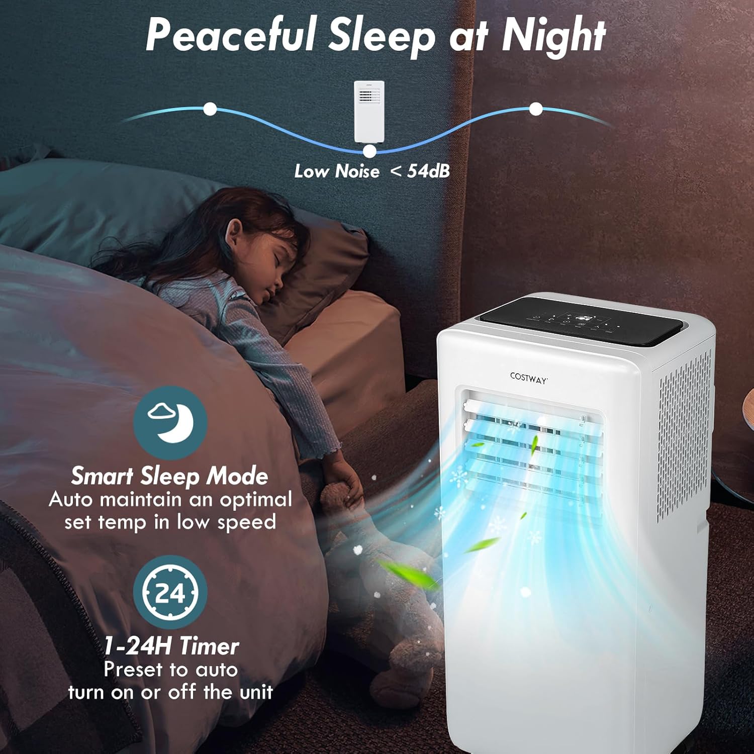 COSTWAY Portable Air Conditioner, 10000 BTU Portable AC Unit with Fan & Dehumidifier, Smart Sleep Mode, 24H Timer, Auto Swing & Window Installation Kit, Cools up to 350 Sq.Ft (10000 BTU)