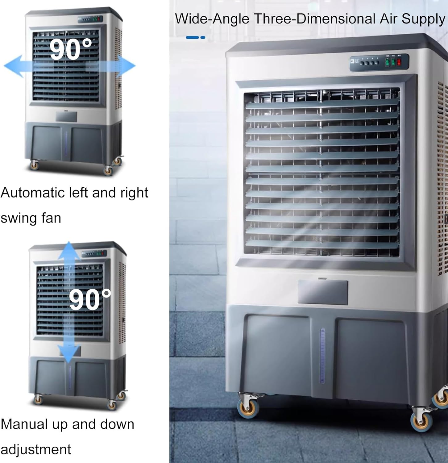 Swamp Cooler Air Conditioner, Industry Portable Evaporative Air Cooler, 120°Oscillation Air Cooler, 3 Wind Speeds, 120L Large Water Tank for Outdoor Indoor Use