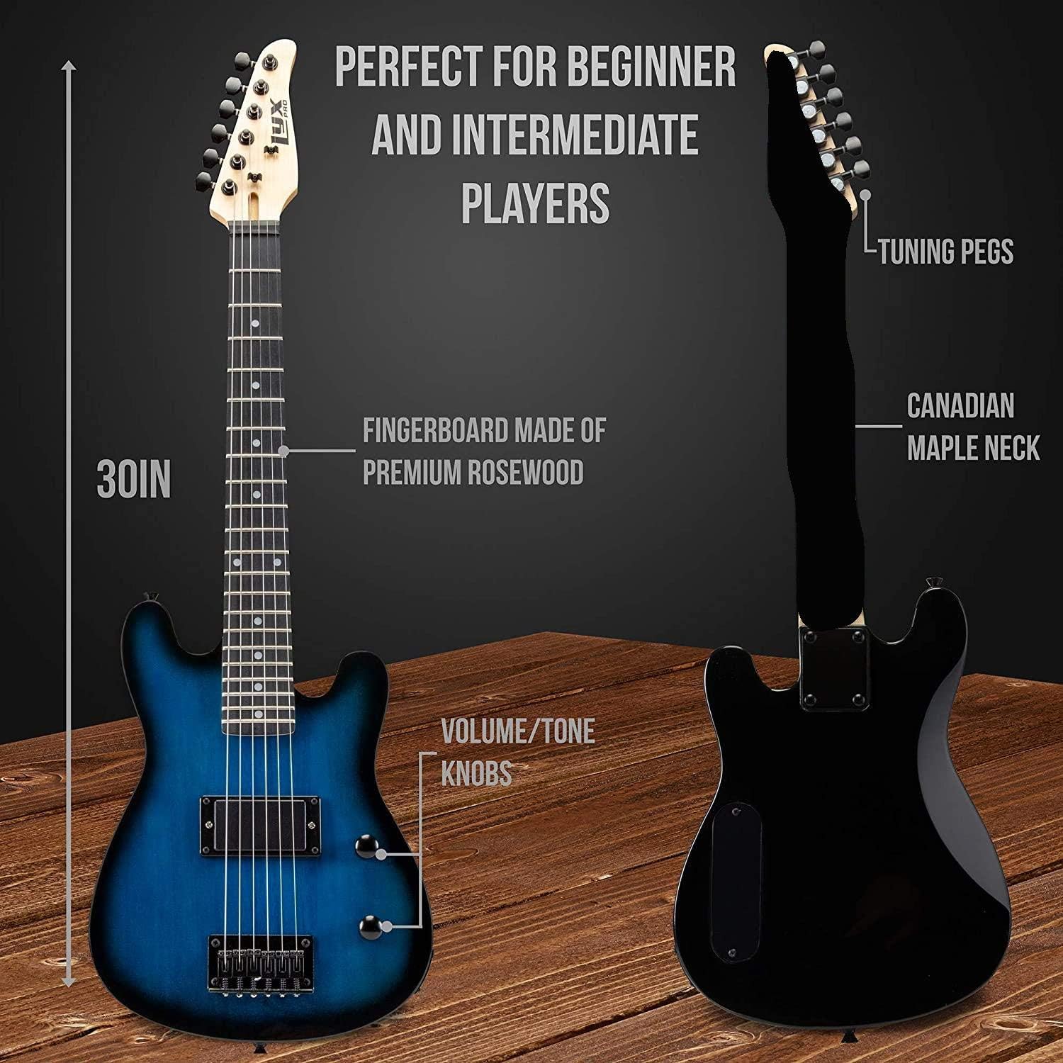 LyxPro Full Size Electric Guitar Blue with 20w Amp Package, Mackie Onyx Artist 2-2 Audio/Midi interface With Pro Tools First/Tracktion Music Production Software Kit With Professional Headphones