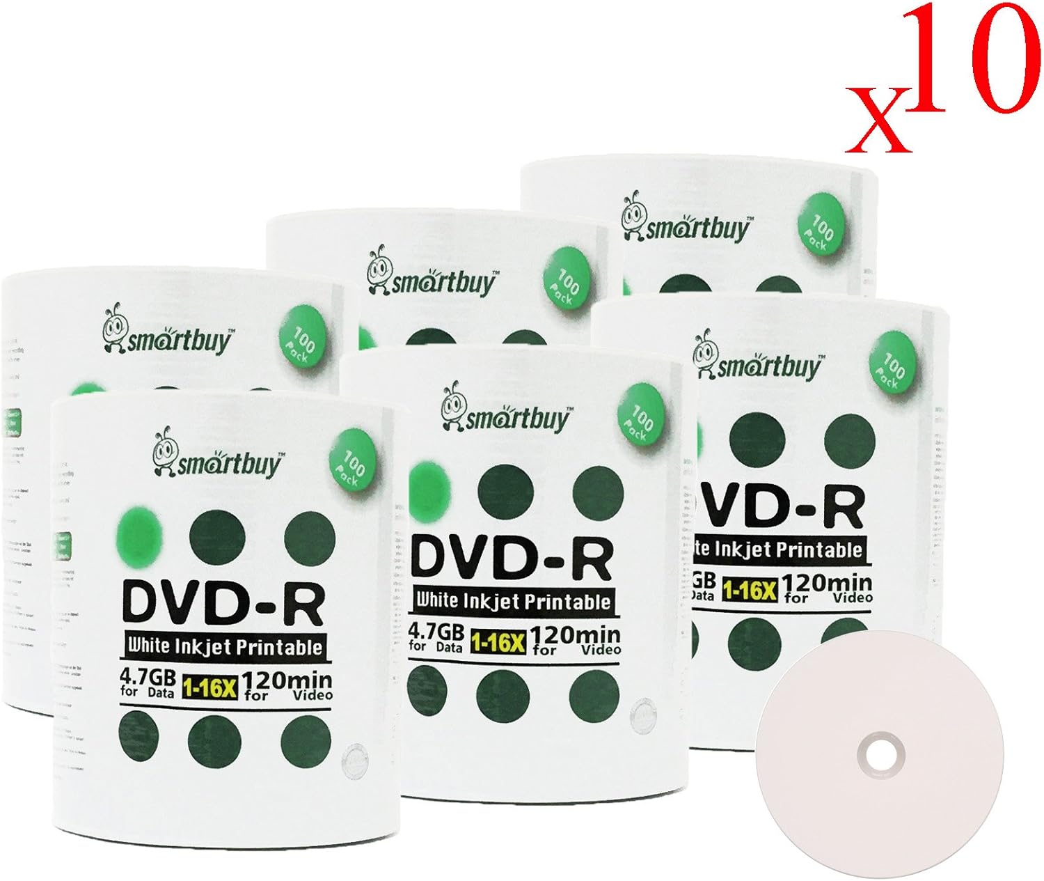 Smartbuy 4.7gb/120min 16x DVD-R White Inkjet Hub Printable Blank Media Recordable Disc (6000-Disc)
