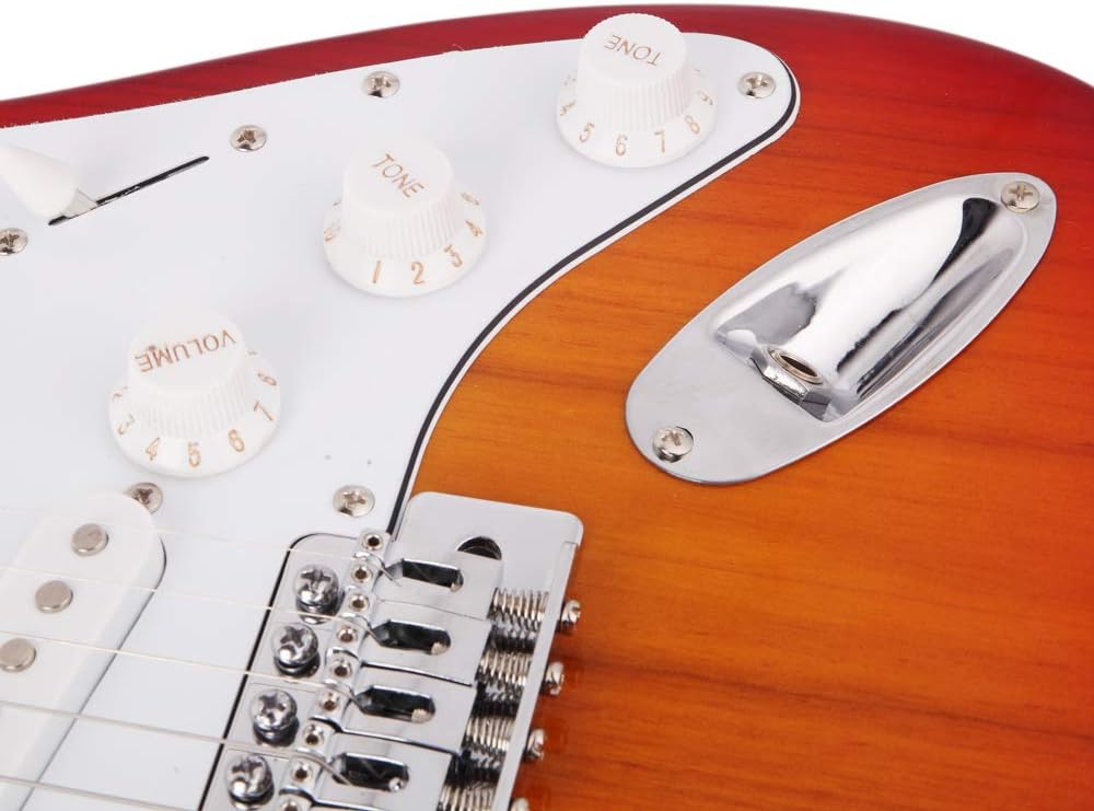 Unbranded Cherry Sunburst Electric Guitar, Rosewood Neck, SSS Pickups, 5-Way Selector, Double Cutaway, with Gig Bag, Strap, Cable, Pick, Whammy Bar, CSRG111