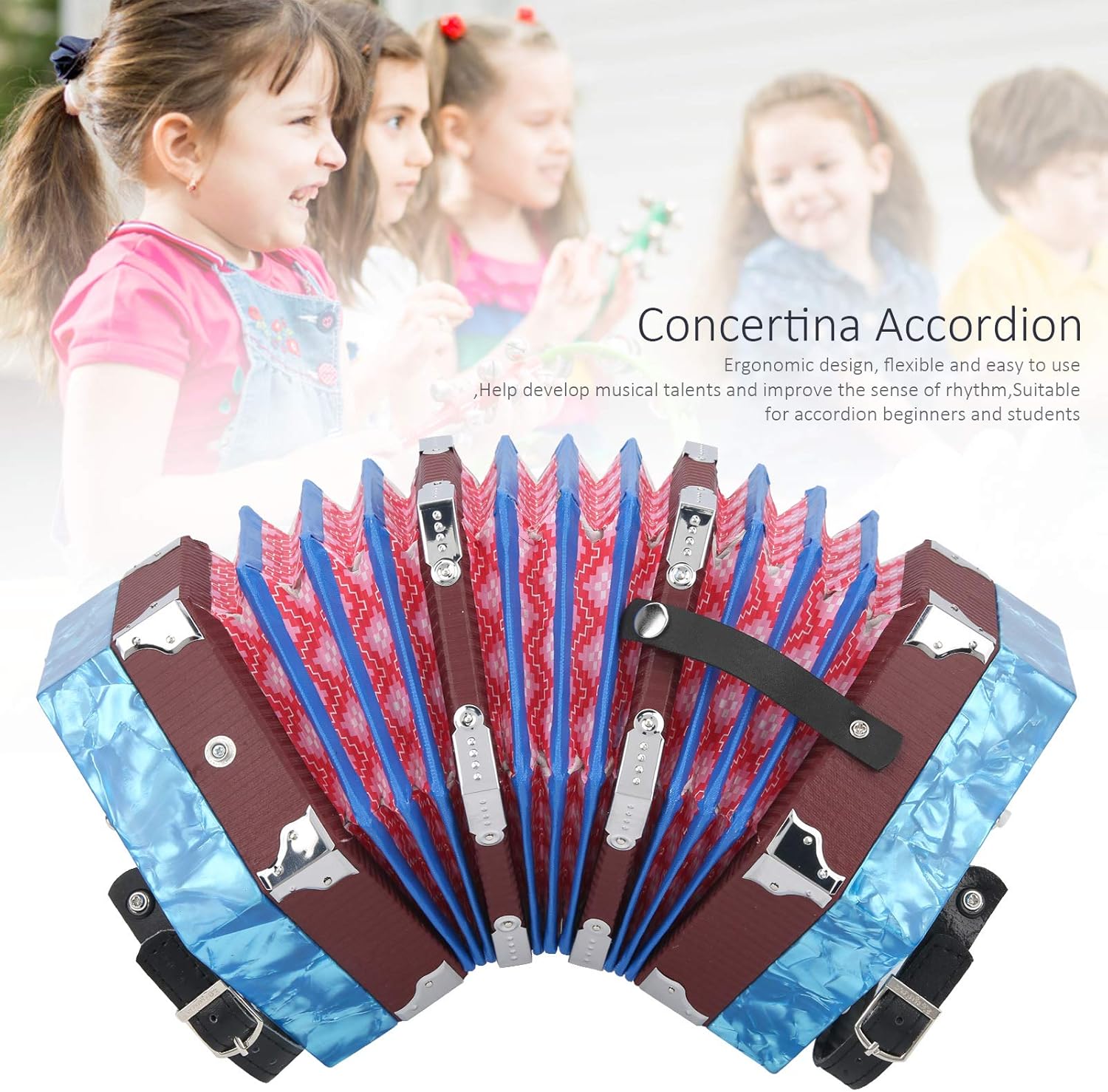 Concertina Accordion, 20-Button Concertina Accordion, Portable Professional for Adults Musical Instrument Supplies(Sky Blue)