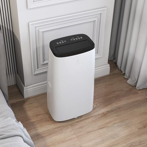 14000 BTU Portable Air Conditioners for Room Cooling Up to 750 Sq. Ft, 3 In 1 Mobile Indoor AC Units with Dehumidifier & Fan, Remote Control, Sleep Mode, 24H Timer, Window Vent Kit (White+Black)