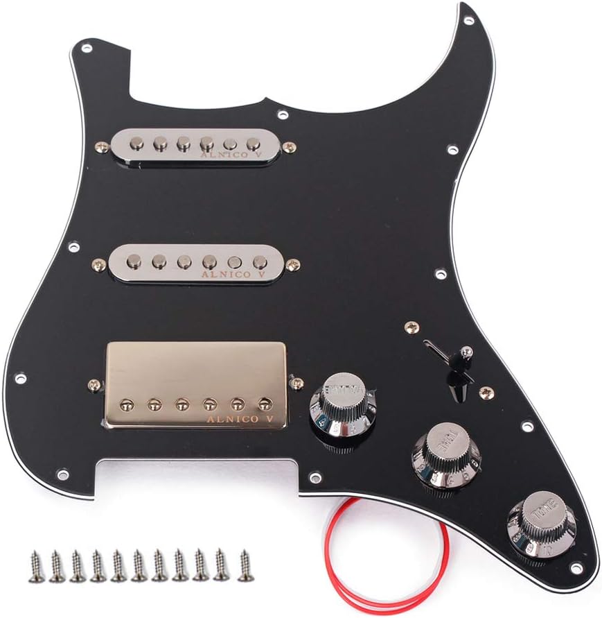 Prewired Loaded Pickguard,Electric Guitar Pickguard with SSH Pickup Set, 3-ply Humbucker for Stratocaster Pick Guard Loaded High Output Alnico V Single Coil Pick-ups Replacement Parts