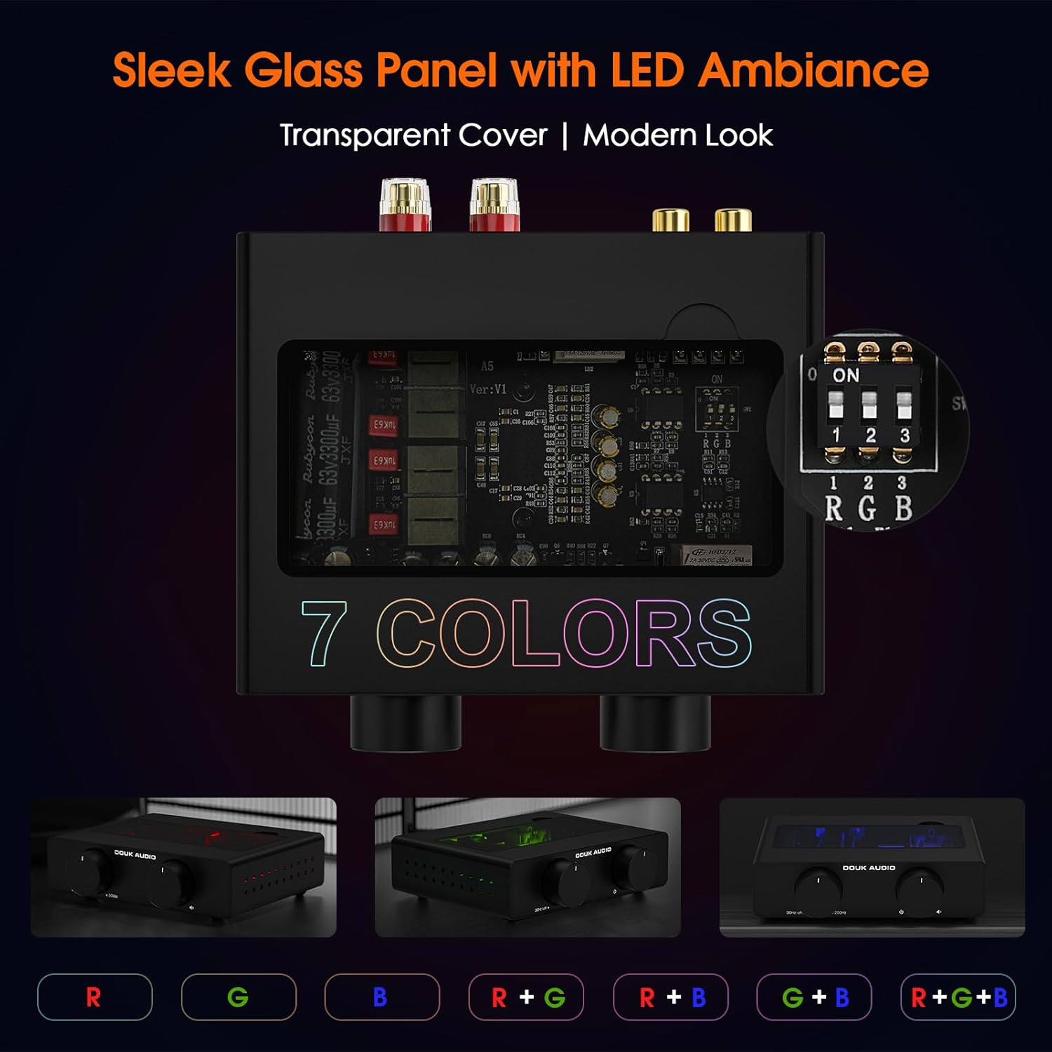 Douk Audio A5 2 Channel TPA3255 Stereo Amp, 300 Watts x2 Mini Hi-Fi Audio Power Amplifier Class D for Home Theater System, Passive Bookshelf Tower Speakers with High-Pass Filter + 32V Power Supply