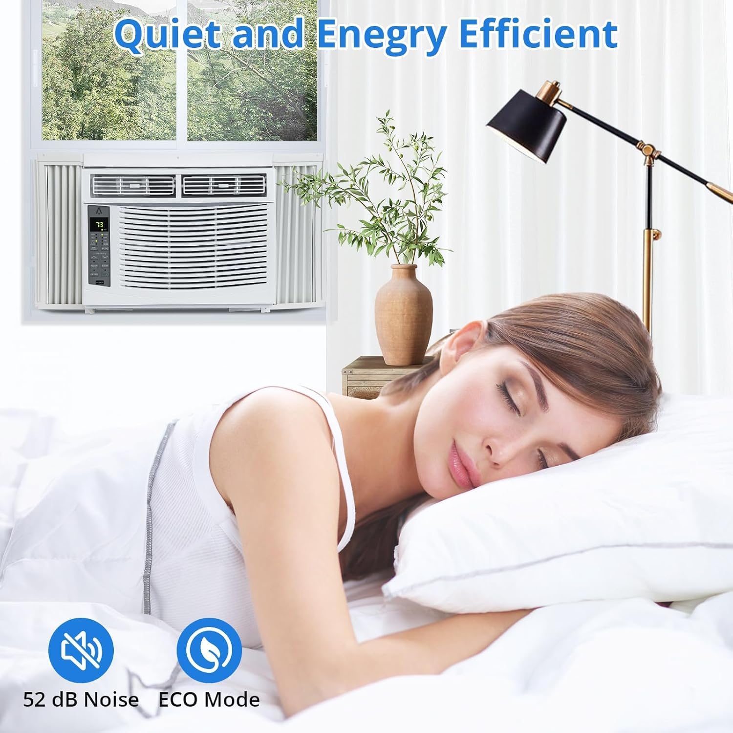 6000 BTU Window-Mounted Air Conditioner, Cools Up to 250 Sq. Ft., Quiet Operation, with Remote Effortless Temperature Control 2 Fan Speeds, Auto Restart,