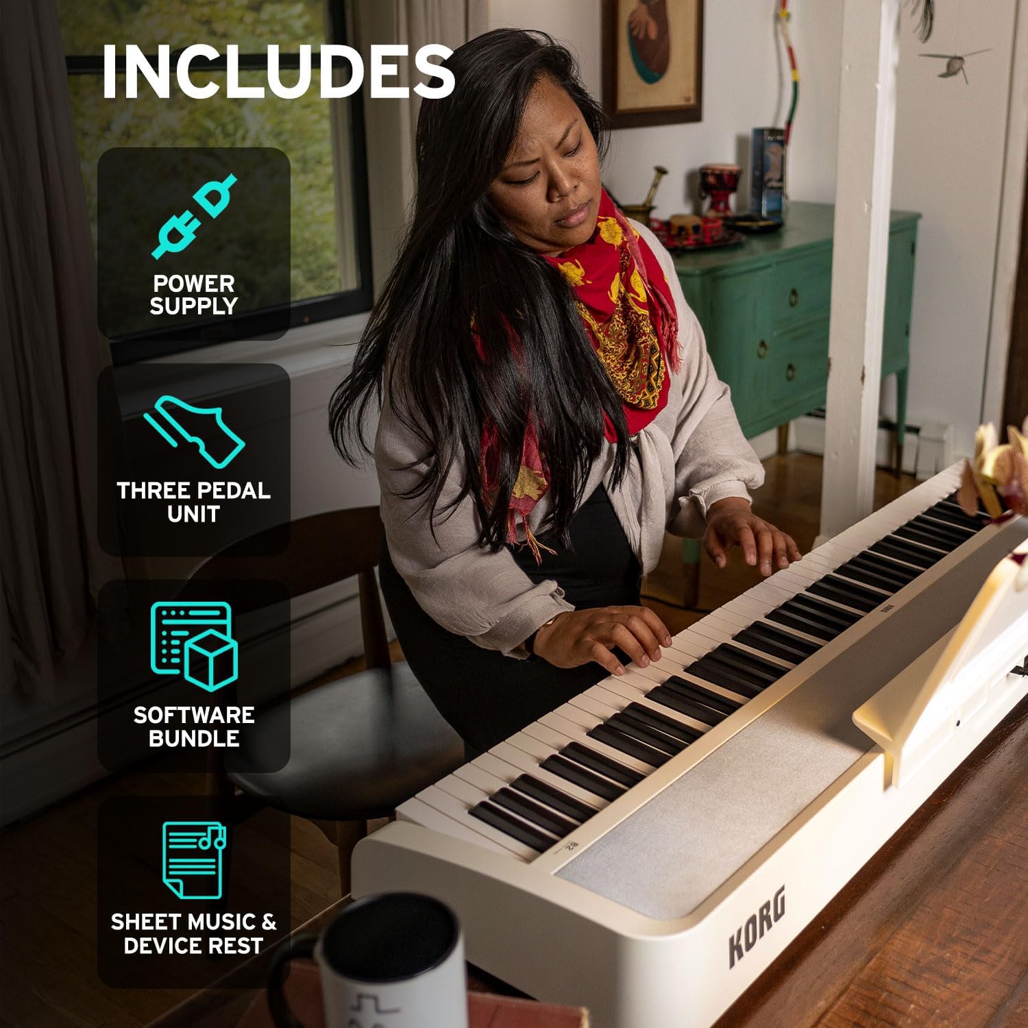 Korg B2 88-Key Digital Piano w/stand; Audio/MIDI USB; Software Included - White