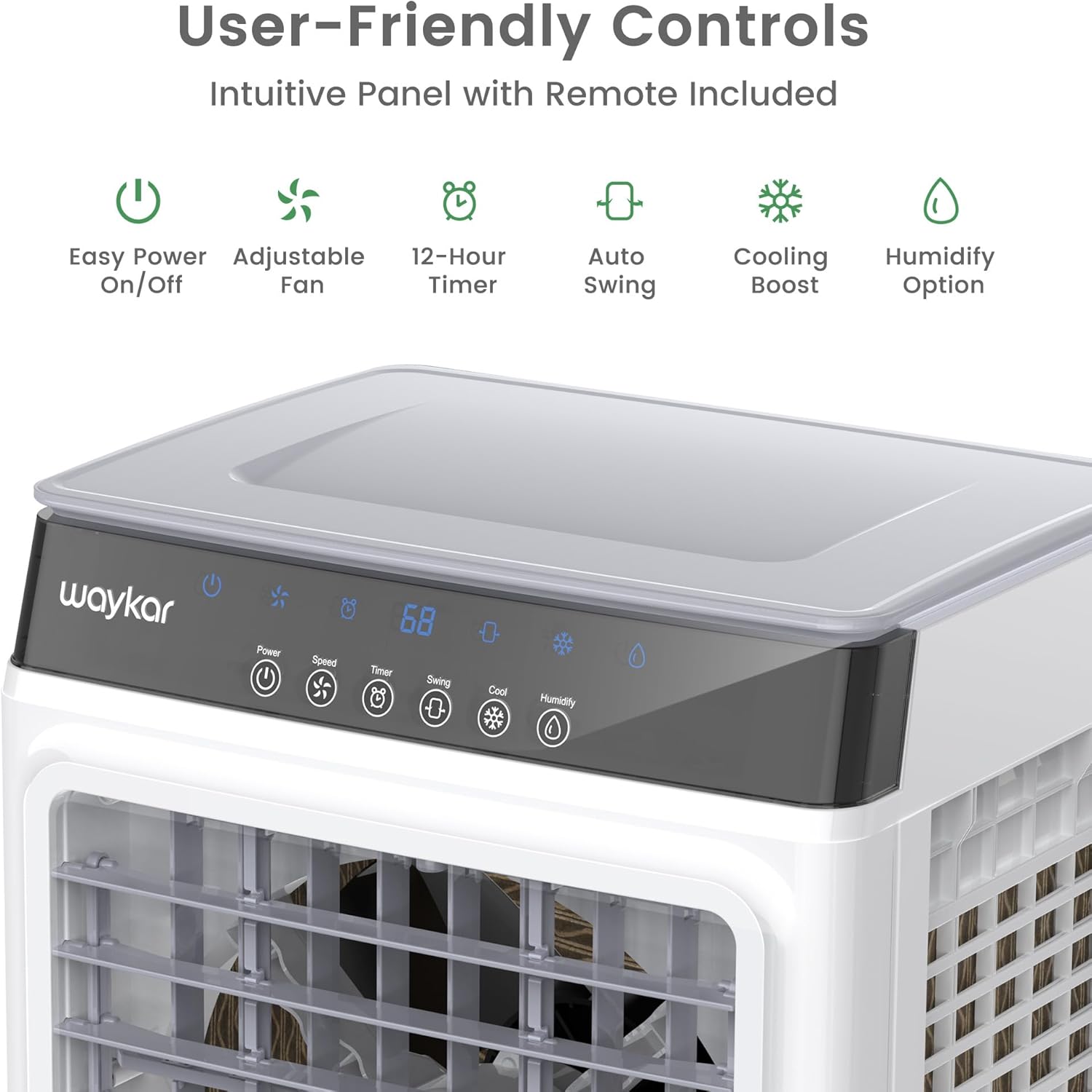 Waykar Swamp Cooler, 4800 CFM Evaporative Air Cooler with 8 Gals Water Tank, 1200 Sq.Ft. Portable Air Conditioner with 4 Ice Pack, 120°/60°Oscillation, 3 Models for Garage, Yard