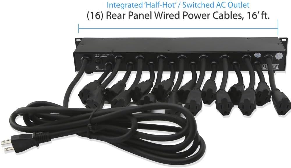 Pyle 19-Outlet 1U Rackmount PDU Power Distribution Unit - 15 Amp Surge Protector - USB Charging Port - Ground Lift - Circuit Breaker - 15FT Cord - 3 Front AC Outlets - 16 Rear Power Cables - PCO860