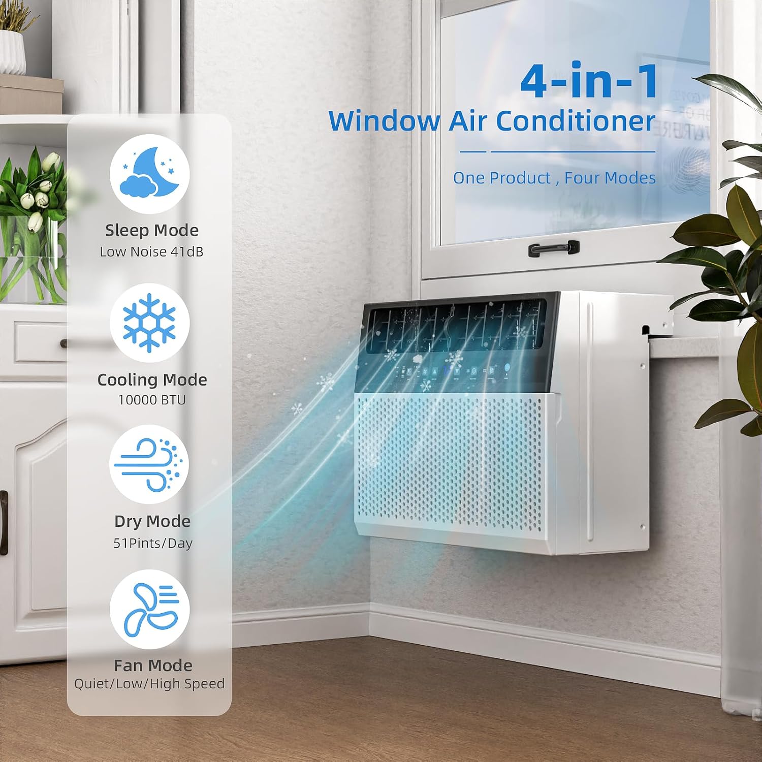 Antarctic Star 10,000 BTU U-Shaped Window Air Conditioners, Air Condtioner Window Unit Cools up to 450 Sq.Ft, Energy-saving Window AC Units, 6 Modes 24H Timer, Easy to Install, White