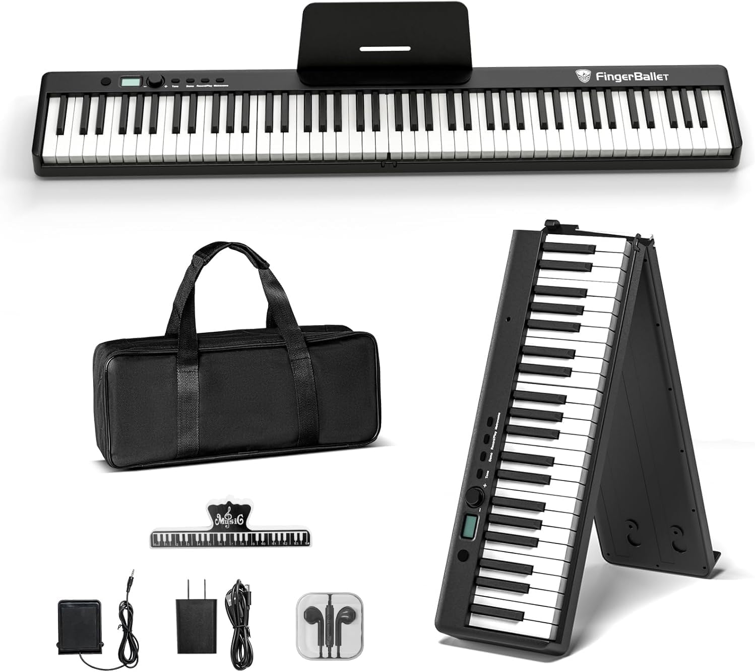 Portable Piano Keyboard, Semi-Weighted Folding Digital Piano 88 Key, Full Size, Wood Grain, Electric Piano Keyboard w/MIDI Bluetooth, Suitable for Adult, Toddler