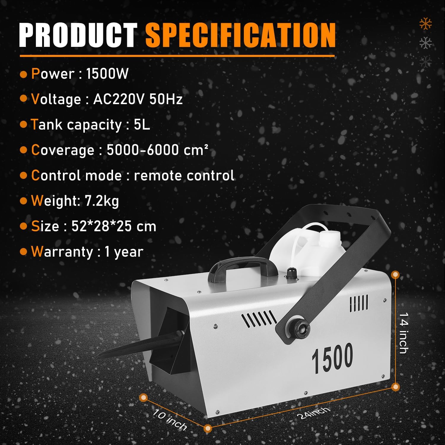 1500W Snow Machine, Snow Making Machine Snowflake Maker With Remote for Christmas Wedding Kids Party Stage Effect
