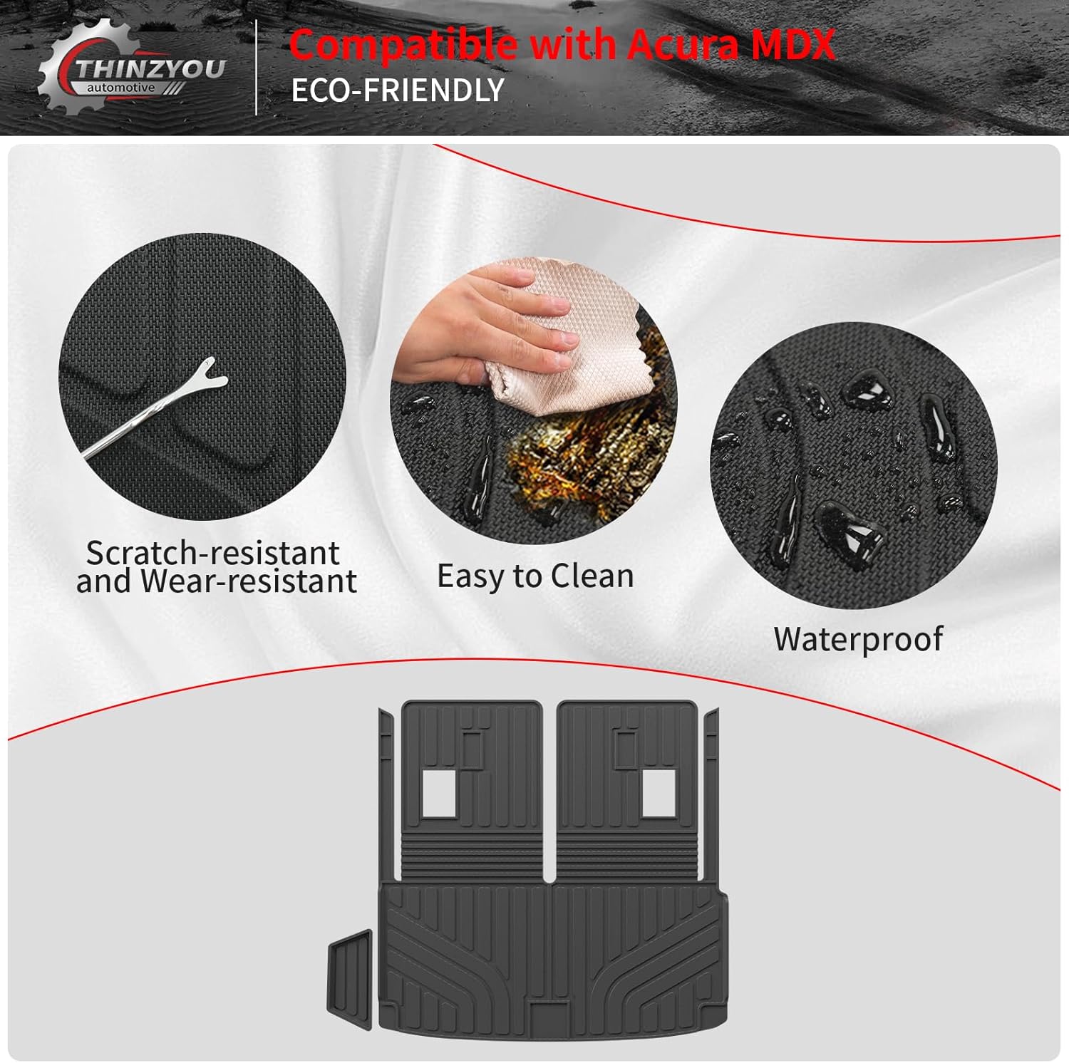 Cargo Mat Compatible with 2022-2025 2026 Acura MDX (NOT for Type S) Cargo Liner Trunk Liner Trunk Mat Kick Mat Back Seat Cover 2024 MDX Accessories (2nd&3rd Row Backrest Mats+Trunk Mat)