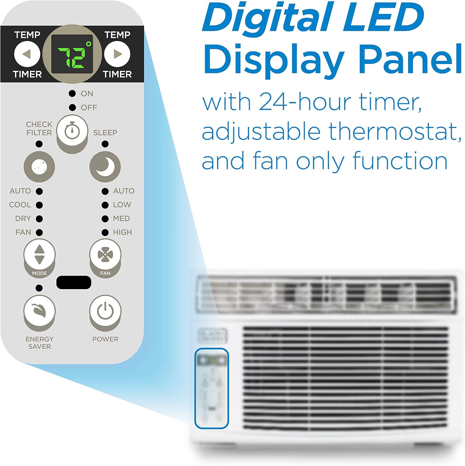 BLACK+DECKER Window Air Conditioner 12000 BTU, AC Window Unit Cools Up to 550 Square Feet, Window AC Unit with Remote Control, 3 Cooling Speeds and Fan Only Function, BD12WT6, White