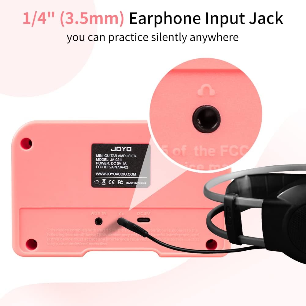 JOYO 5.8GHz Wireless Guitar System (JW-02S) Bundles with JOYO 5W Mini Practice Guitar Combo Amp (JA-02 II Pink)