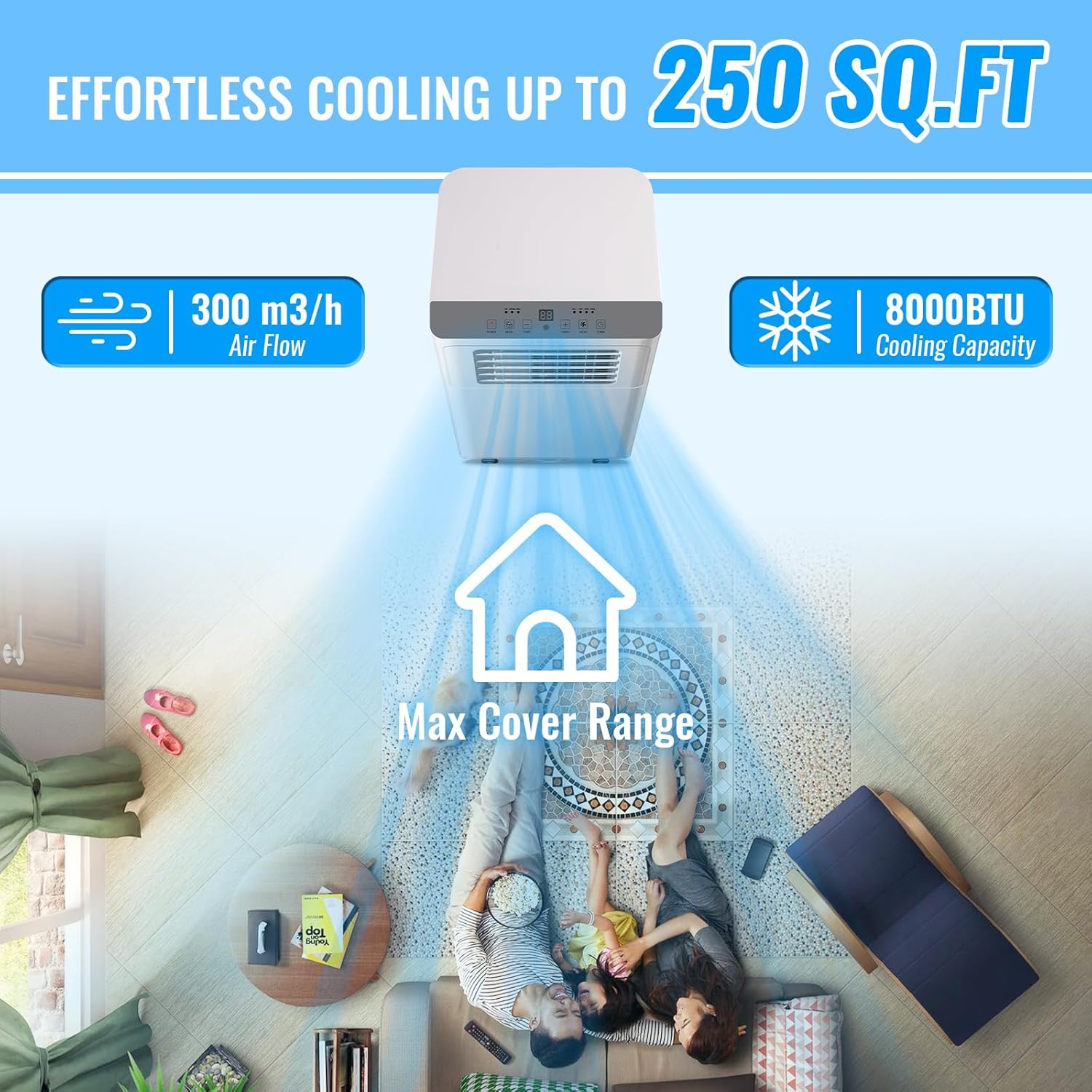 Portable Air conditioner 8,000 BTU ASHARE (4400 BTU SACC), AC Unit for Room up to 250 Sq. Ft with Remote Control, 3-in-1 Standing Air Conditioner, Floor AC Unit with Window Kit, White