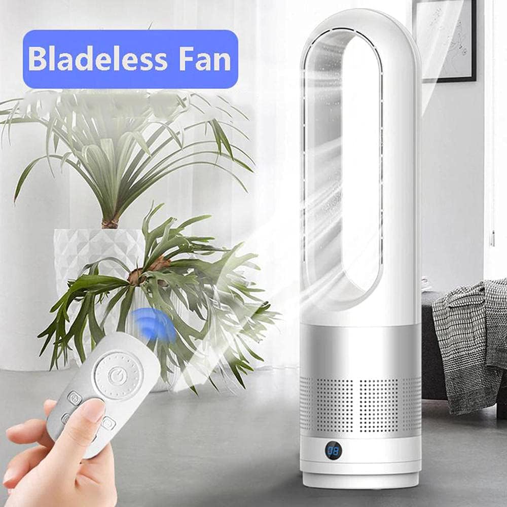 18 Inch Mini Household Leaf Less Electric Fan Remote Control Timing Function No Leaf Quiet Easy to Clean 8 Wind Speed-Gold