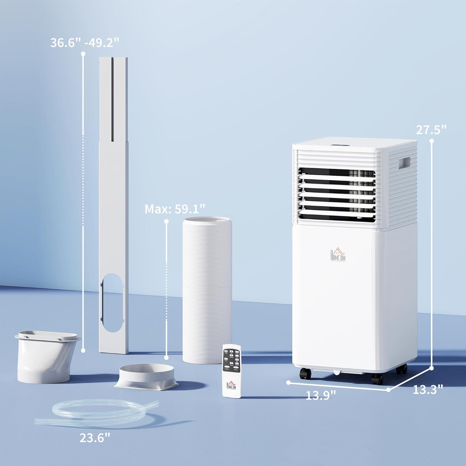 HOMCOM 10000 BTU Mobile Portable Air Conditioner for Rooms Up to 441 Sq.Ft., 3-in-1 AC Unit with Dehumidifier, Cooling Fan, Remote, 24H Timer, LED Display, Window Installation Kit, White