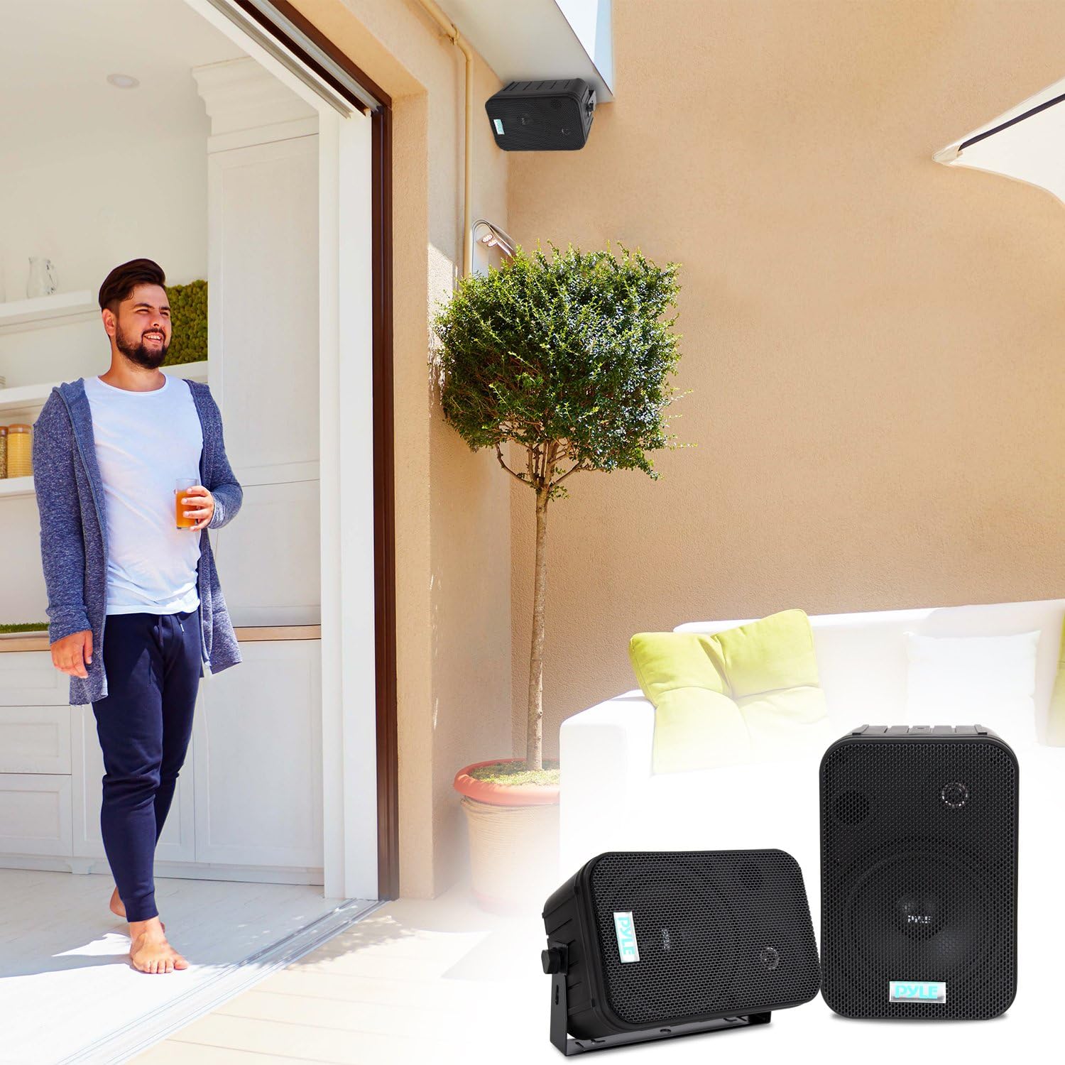 Pyle 2 Way Speaker System Pair - 500W Peak Power 6.5 Inch Passive Weatherproof Wall / Ceiling Mounted - Heavy Duty Universal Mount - Use for Pool, Patio, Indoor, Outdoor (Black)