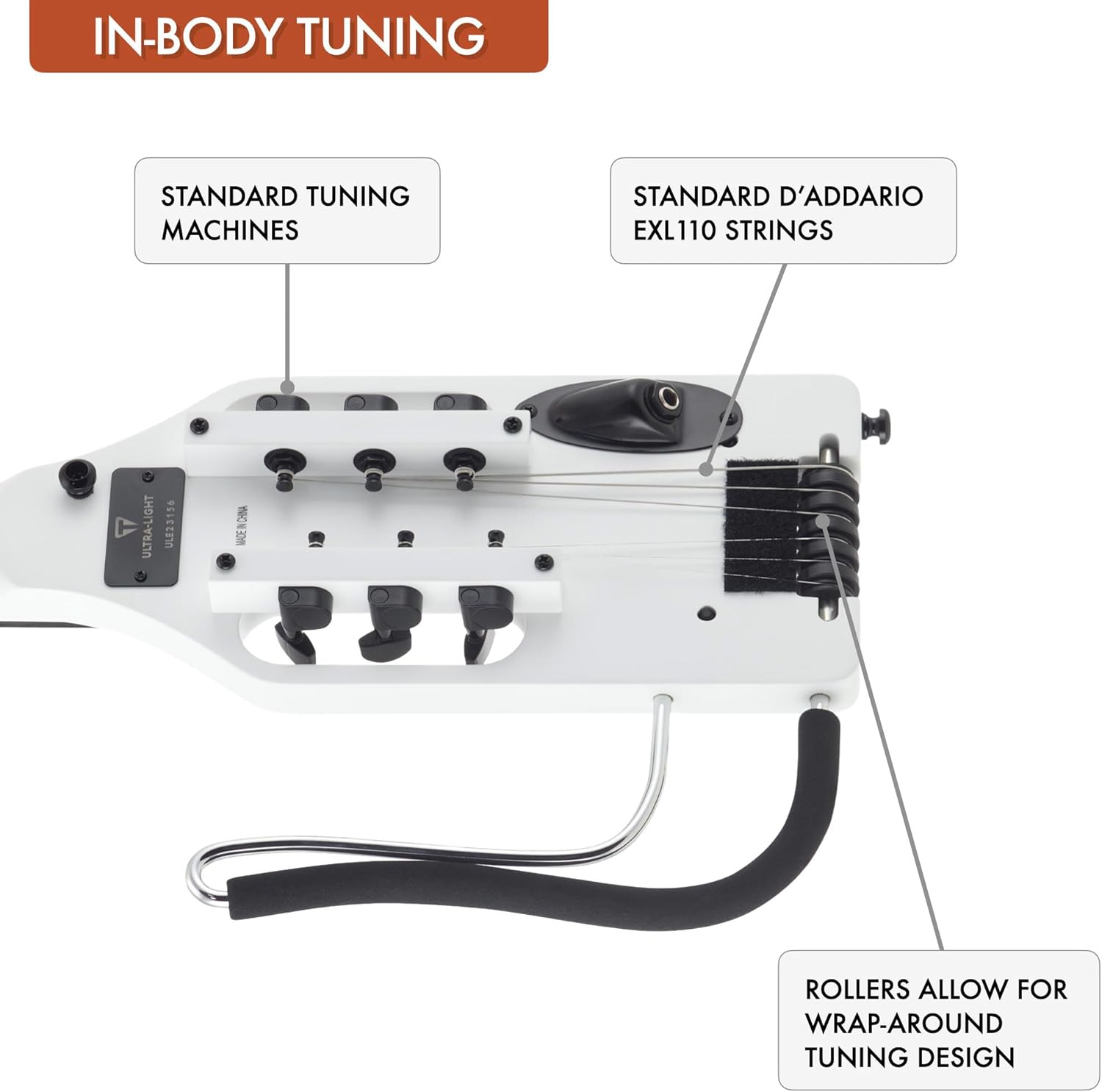 Traveler Guitar Ultra-Light Electric Guitar Satin White | Portable Electric with Removable Lap Rest | Full 24 3/4