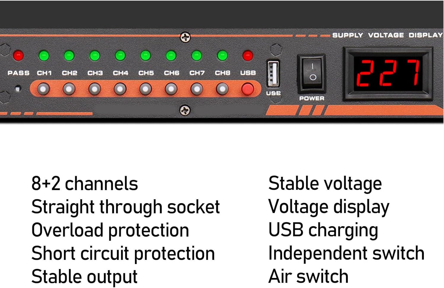 Focket 10 Outlet Power Sequencer, High Power Audio Equipment Controller with Digital Voltage Display, Short Circuit Overload Protection for Stage Amplifier Studio PA System (US Plug)