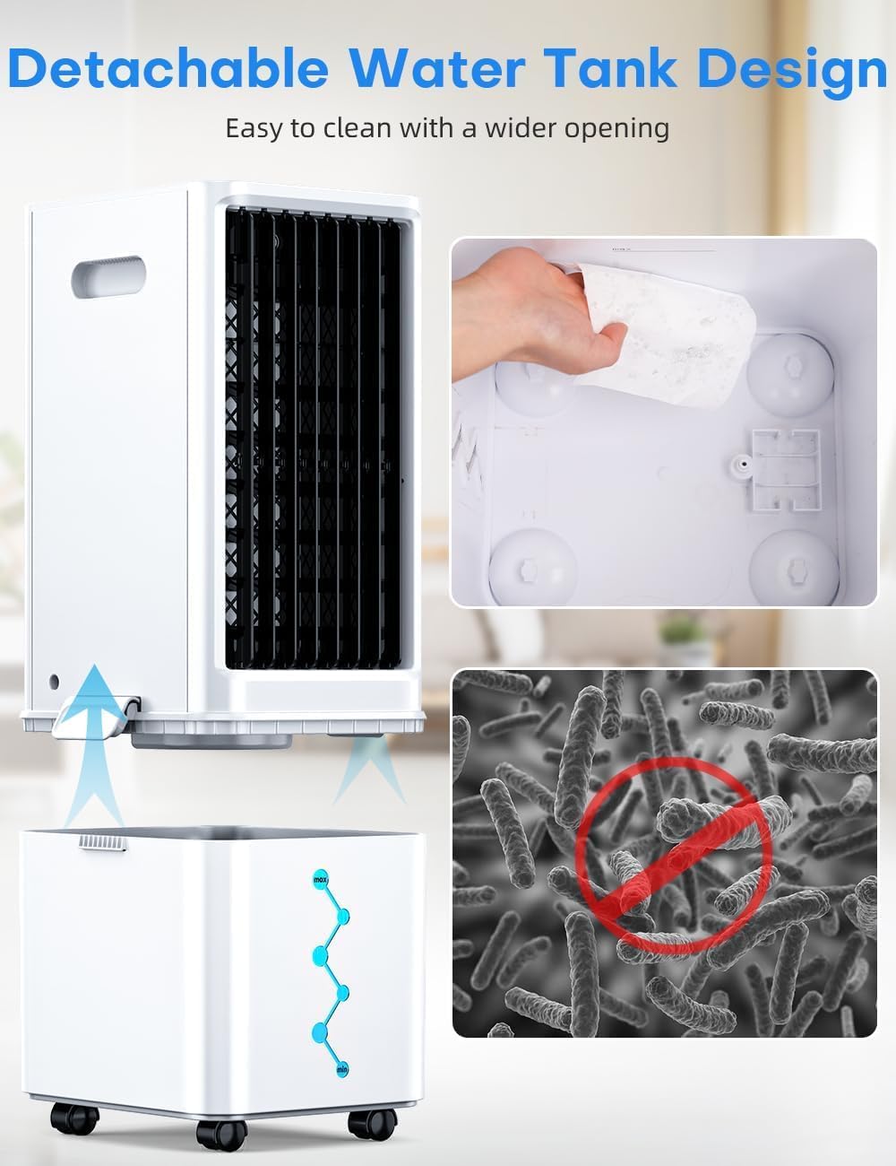 Windowless Air Conditioner w/ 4 Modes & 3 Speeds, Waterless Alert, 2.4-Gal Tank for 20H Cooling, 12H Timer, 20FT Remote, 70° Auto Swing Evaporative Air Cooler, Portable AC Unit for Bedroom