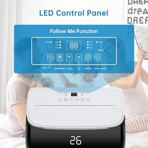 Portable Air Conditioner - 12,000 BTU, 3-In-1 Functionality (Cooling, Dehumidifier, Fan), Cools Up to 450 Sq.Ft, Remote Control, 24-Hr Timer, Smooth Caster Wheels, Ideal for Home，White top cover