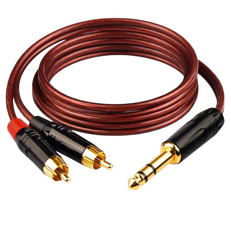 6.5mm to 2R/*CA Audio Cable 1 to 2 HiFi OFC Preamp/Electronic Piano/Decoder Connected to Effects Unit/AMP Speakers(S-6.5(L)-2RCA,1m)