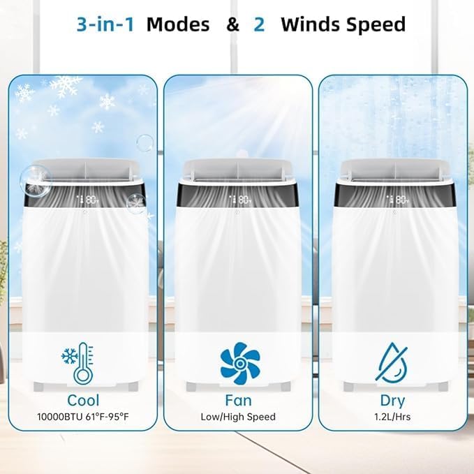 10,000 BTU Portable Air Conditioner, Cools Rooms Up to 450 Sq.Ft, 3-In-1 Floor AC Unit With Dehumidifier & Fan Modes, 24H Timer, Remote Control & Window Kit, Quiet Operation for Bedroom, Office, Home